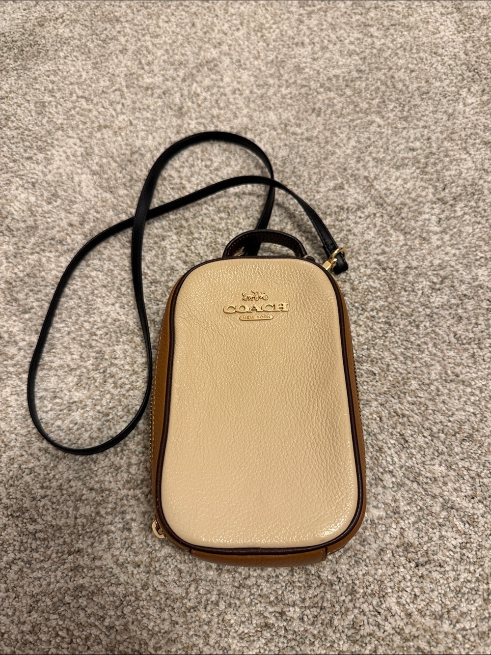 Coach Pebbled Leather Crossbody in Cream with Brown Trim